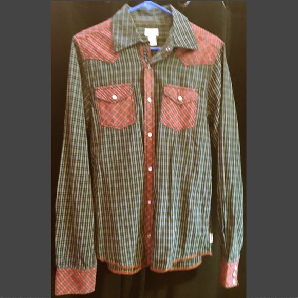 Designer Pearl Snap Cowboy Shirt, plaid on plaid - Picture 2 of 2